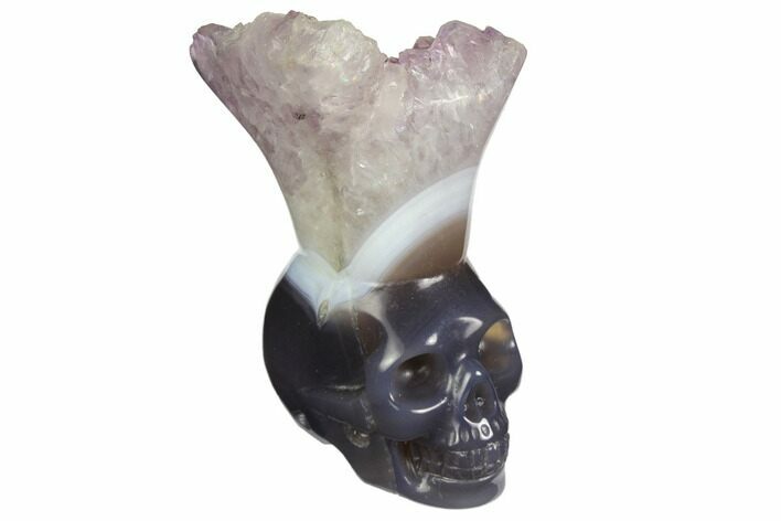 Polished Agate Skull with Amethyst Crown #149567